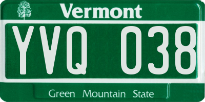 VT license plate YVQ038