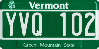 VT license plate YVQ102