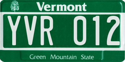 VT license plate YVR012