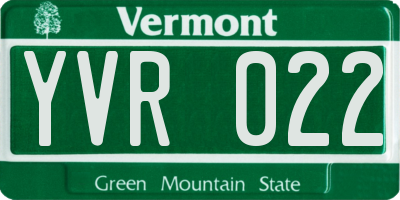 VT license plate YVR022