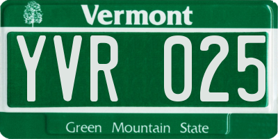 VT license plate YVR025