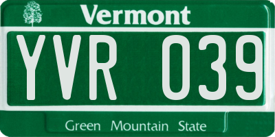 VT license plate YVR039