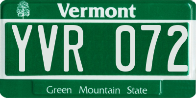 VT license plate YVR072