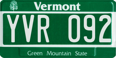 VT license plate YVR092