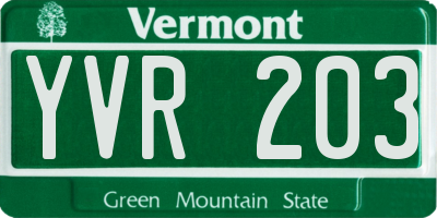 VT license plate YVR203