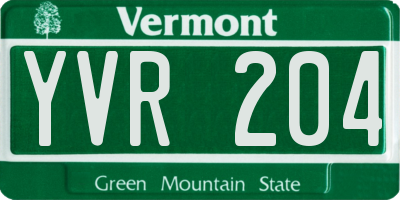 VT license plate YVR204