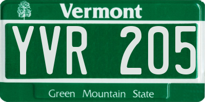 VT license plate YVR205