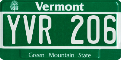 VT license plate YVR206