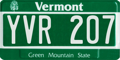 VT license plate YVR207
