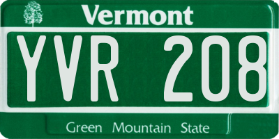 VT license plate YVR208