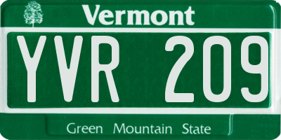 VT license plate YVR209