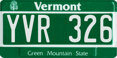 VT license plate YVR326