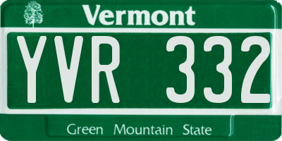 VT license plate YVR332
