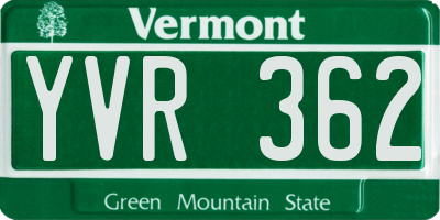 VT license plate YVR362