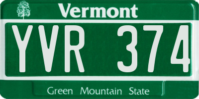 VT license plate YVR374