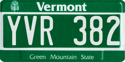 VT license plate YVR382