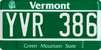 VT license plate YVR386