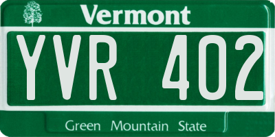 VT license plate YVR402