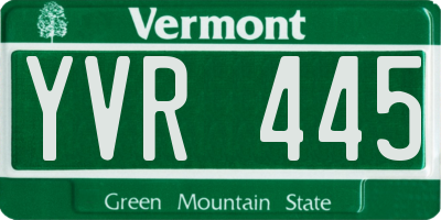 VT license plate YVR445