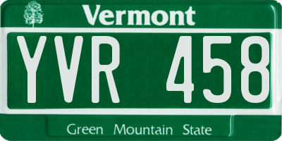 VT license plate YVR458