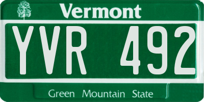 VT license plate YVR492