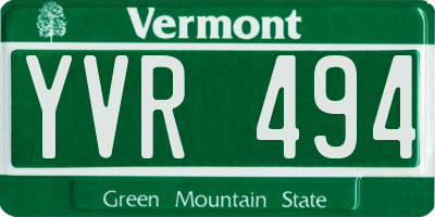 VT license plate YVR494