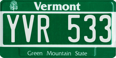 VT license plate YVR533
