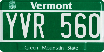 VT license plate YVR560