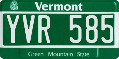 VT license plate YVR585