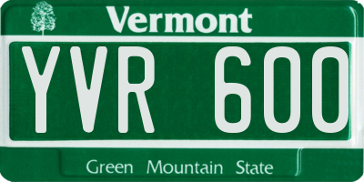 VT license plate YVR600