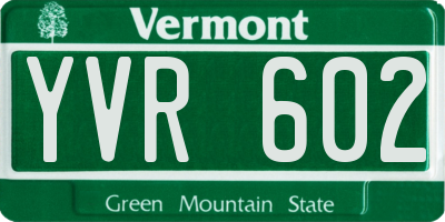 VT license plate YVR602