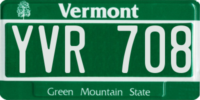 VT license plate YVR708