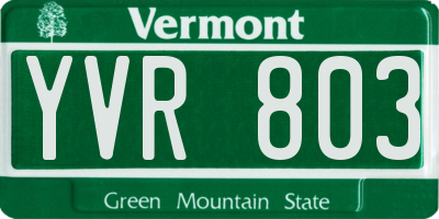 VT license plate YVR803