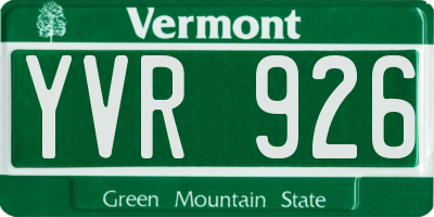 VT license plate YVR926