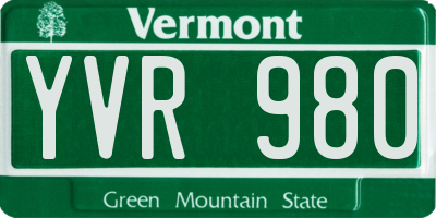 VT license plate YVR980