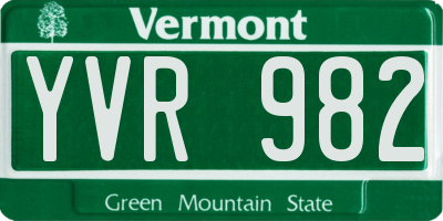 VT license plate YVR982