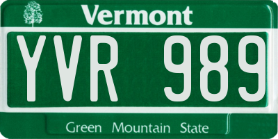 VT license plate YVR989