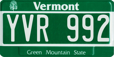 VT license plate YVR992