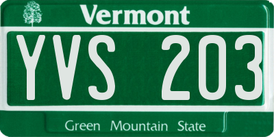 VT license plate YVS203