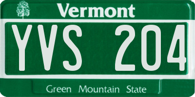 VT license plate YVS204