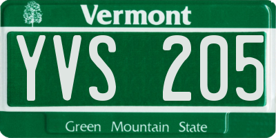 VT license plate YVS205