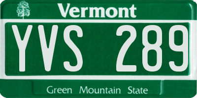VT license plate YVS289