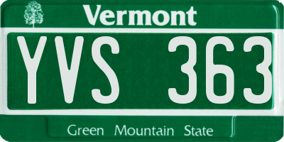 VT license plate YVS363