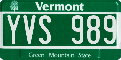 VT license plate YVS989