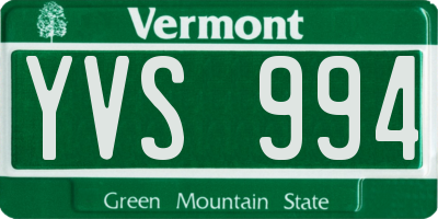 VT license plate YVS994