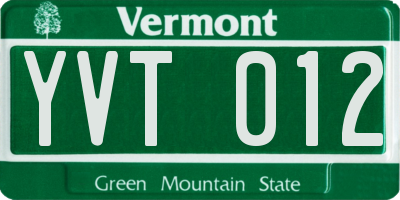 VT license plate YVT012