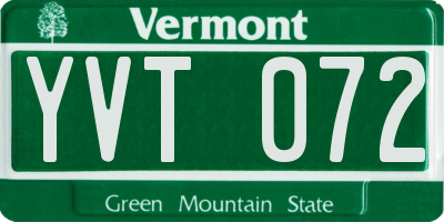 VT license plate YVT072