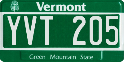 VT license plate YVT205
