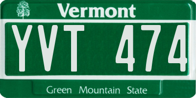 VT license plate YVT474