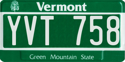 VT license plate YVT758